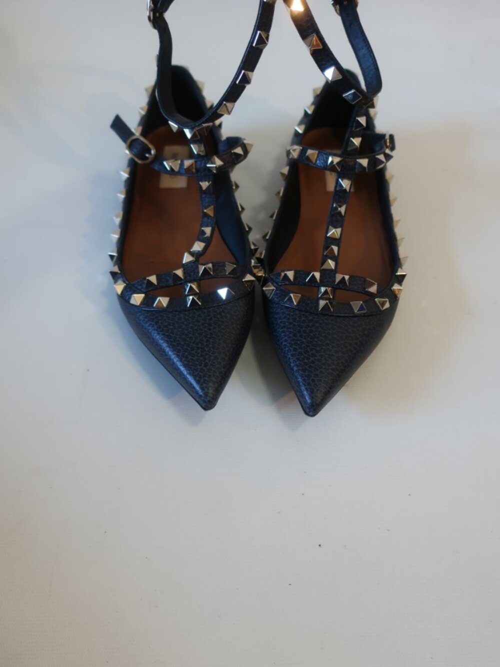 Valentino Garavani Rockstud Navy/Purple Pebbled Leather Ballet Flats 39/ US 9 - Picture 3 of 13